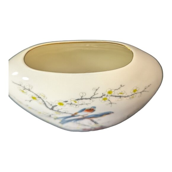 Vintage Set of 2 JAY Fine China Porcelain Vase Set With Bluebirds & Floral Motif - Picture 5 of 13